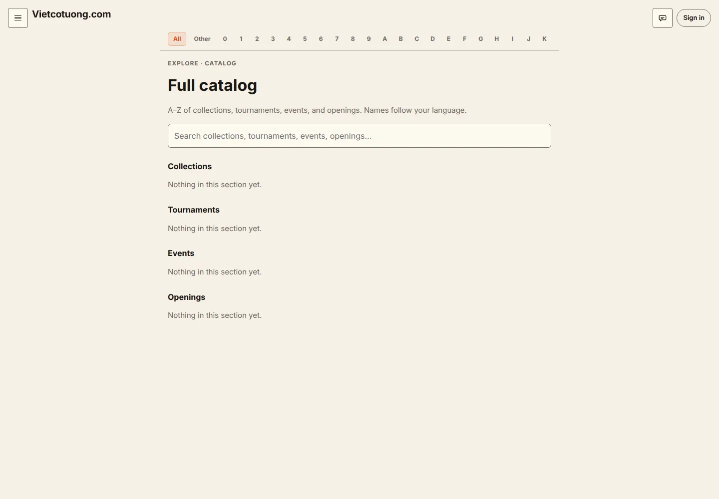 Real A–Z catalog · collections, events, and openings