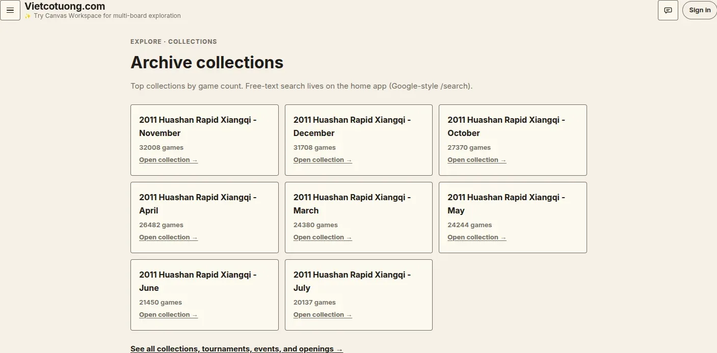 Vietcotuong archive collections and tournament indexes.